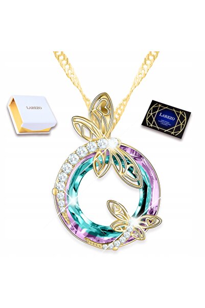 Larezo Colier Din Argint 925 Placat Cu Aur, Pandantiv Libelula Cu Cristal Mul...