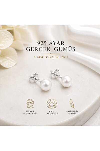 seven kuyumculuk 925 Ayar Gerçek Gümüş 6 mm Doğal İnci Küpe | Minimal Zarif K...