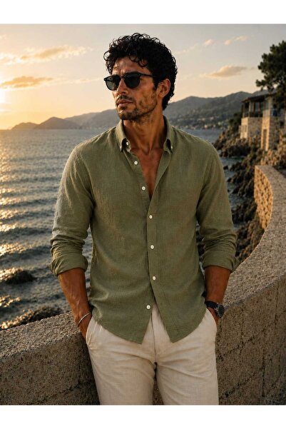 YNGMENCLASS Fit Cut Cotton Linen, Breathable, Light Textured, Button-Up Colla...