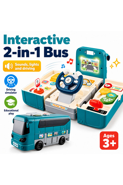 iTin Jucarie autobuz interactiv 2 in 1 pentru copii, cu sunete, lumini si sim...