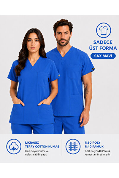 İNCİ ÜNİFORMA Likrasız Terry Cotton Scrubs Üst Forma (1 Adet Tek Üst) | Unise...