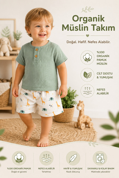 Melekpare Boys Girls Baby & Kids Summer Muslin 2-Piece T-Shirt Shorts Set 100...
