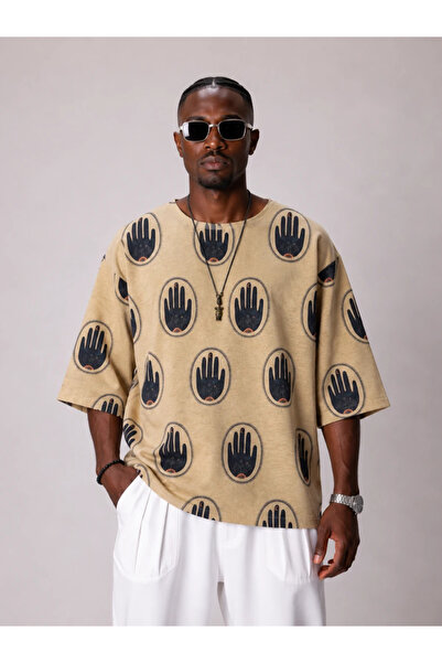 FıttingRoom Oversize Cotton Linen Patterned Tshirt