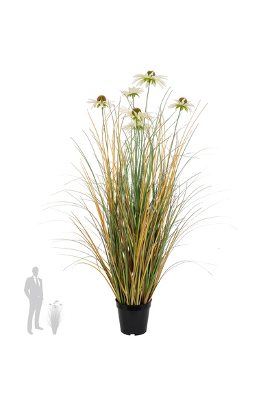 Roberto Rossi Iarba artificiala Onion 90 cm cu 6 flori de crizantema albe