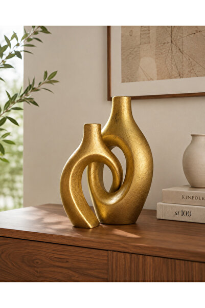 lowena home Lüks İç İçe Geçmeli Sarmal Tasarım 2'li Dekoratif Gold Konsol Süs...