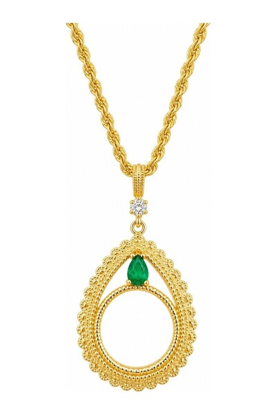 Vipfoni Zircon Stone Half Gold Frame Necklace and Rope Chain for Wearing 60 c...