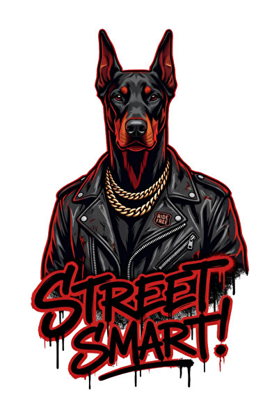MegaSticker Doberman with Leather Jacket Sticker Car, Motorcycle, Helmet, Lap...