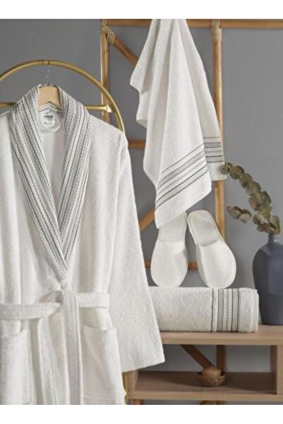 Alhabib bedding Florin Cotton Turkish Jacquard White Bathrobe Set 5 Pieces