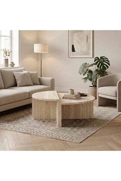 Mourah Home Aloeva 2‑Piece Coffee Table Set - 90cm - Travertine