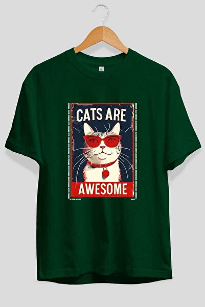 Ankhises Μπλουζάκι  "For the Love of Cats " με 125 στάμπες γάτας, πράσινο, ov...