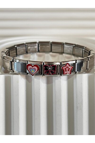 bijoux uniques kalp&kurdele&yıldız çelik italyan charm bileklik