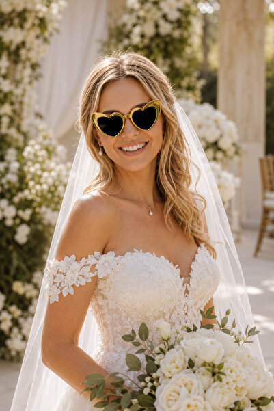 Happyland Gold Color Heart-Shaped Bride to Be Bridal Glasses, Bridal Party Ac...