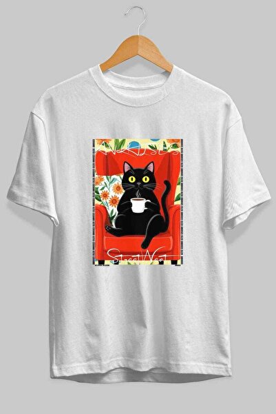 Ankhises For the Sake of Cats 24 Front Cat Printed White Oversize T-Shirt 100...