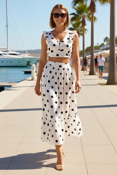 BENERLY Women's Plus Size Polka Dot Flounce Beach Set V-Neck Sleeveless Long ...