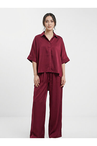 Finelook Women's Luxury Satin Matching Set - Lightweight Plum Two-Piece Loung...