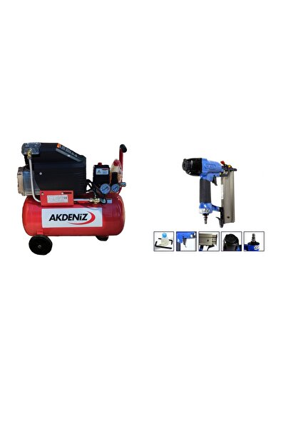 Akdeniz 24 Lt. Yağlı Hava Kompresörü+Nail F50C 1850 Havalı Brad Çivi Tabancas...