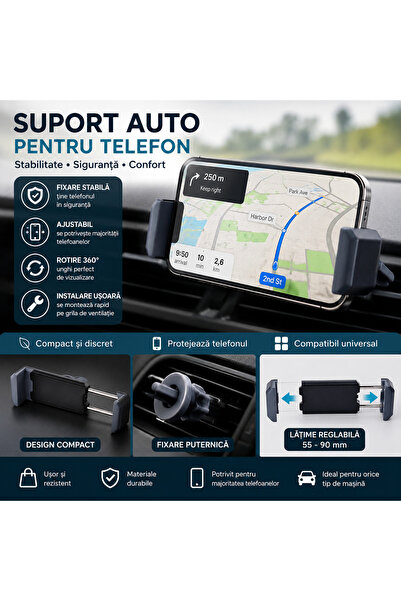 Tekmek Suport telefon auto Tekmee pentru grila de ventilație, montură universală, deschidere de 12 cm