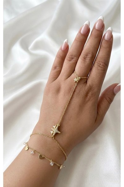stainles steel Gold Color Steel Starfish and Heart Figured Shahmeran Bracelet