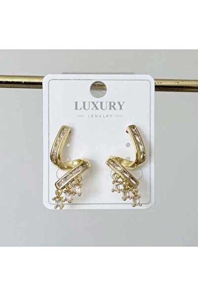 Haziran Accessory Zigzag Model Stone Women's Earrings