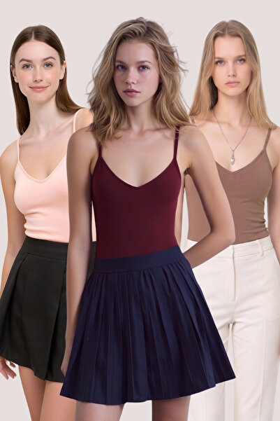 Loule Tricou de bază pentru femei, 3 piese, din bumbac și modal, cu bretele ș...