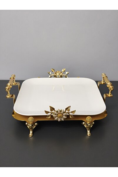 PARILTI HOME COLLECTİON Kare Porcelain Presentation Plate with Foot Detail & ...