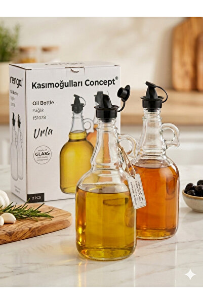 kasımoğulları concept Urla Set of 2 Glass Oil Bottles 900 ml - Leak-Proof Vin...