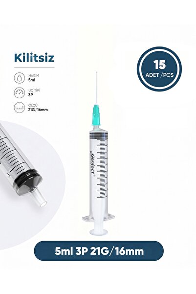 Genject 05 ml. , 3 Parçalı , 21G (0.82mm.), 16mm, Açık Yeşil İğneli Şırınga, ...