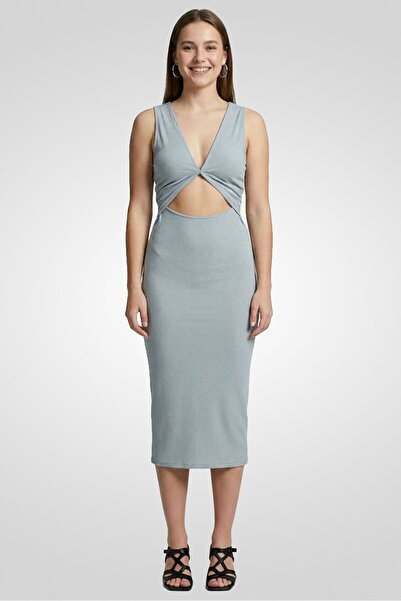 Endless Blu Women Ribbed Midi Dress, Blue