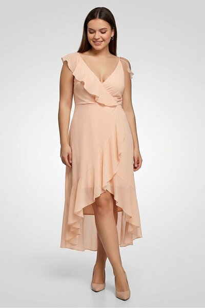 TWINSET Women Plain Sleeveless Midi Dress, Peach