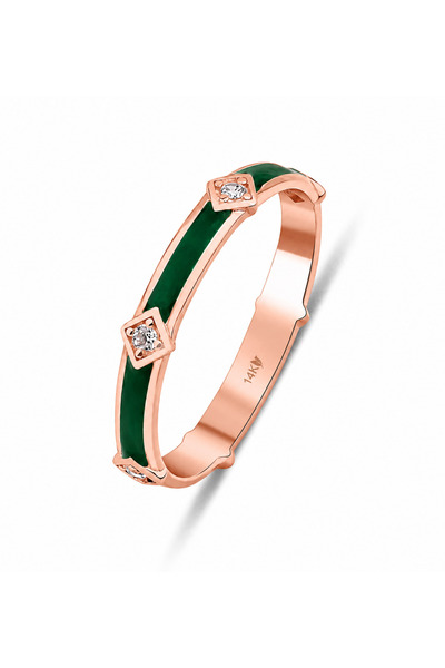 KAIROS JEWELRY 14 Ayar Rose Altın Koyu Yeşil Mineli Yüzük