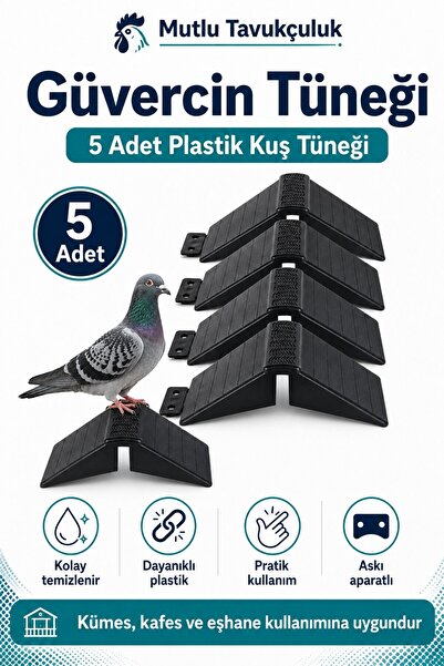 MUTLU TAVUKÇULUK 5 Adet Güvercin Tüneği Siyah Plastik Askı Aparatlı Duvar Tip...