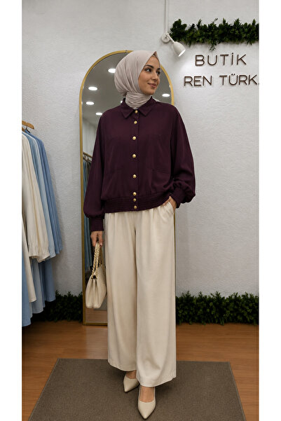 YAREN CLARA Plum Gold Button Detailed Jacket Yrn- 62