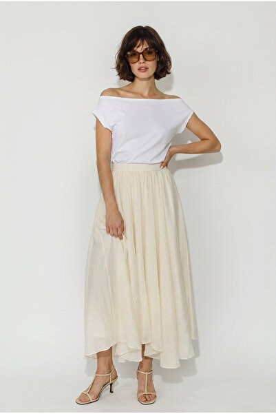 Bianco Lucci Women's Elastic Waist Crush Effect Lined Flounce Long Skirt De26...