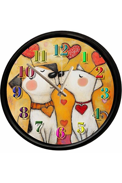 Caseras Love Themed Cute Dogs Decorative Wall Clock 28 cm Silent Mechanism