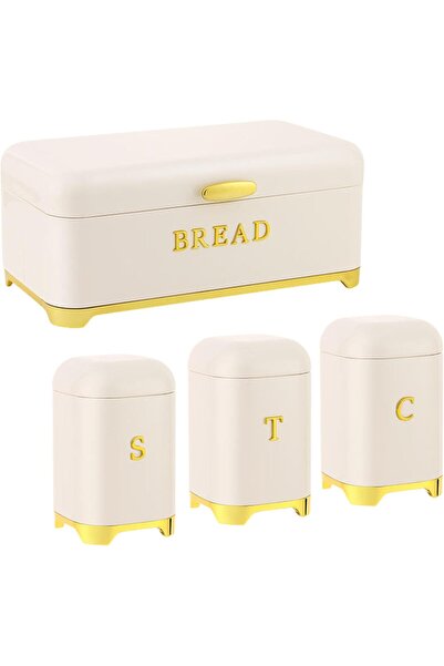 ARABIQO Metal Bread Box with Tea Coffee Sugar Canister Set, 4 Piece Kitchen S...