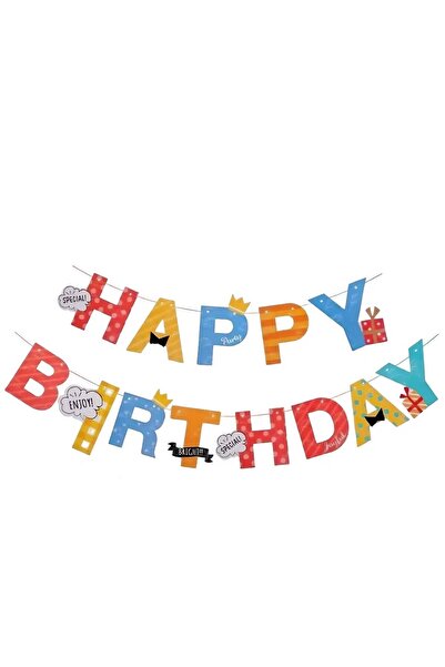 Flippy Banner Happy Birthday, Decor Colorat, 100x200 cm, Ață Inclusă