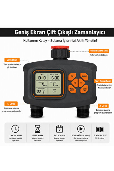 Fujin Otomatik Çift Çıkışlı Sulama Kontrol Ünitesi Zamanlayıcı