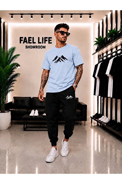 FAEL LİFE Unisex Wide-Let T-Shirt and Sweatpants Set with Mountain View Print