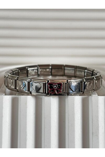 bijoux uniques سوار إيطالي على شكل قلب مع شريط أسود ووردي
