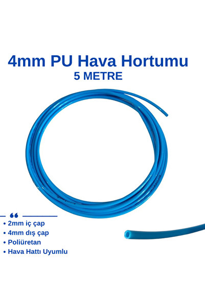 BROTECH 4mm PU Hava Hortumu 5 Metre - Poliüretan Pnömatik Hortum 4x2,5mm Mavi...