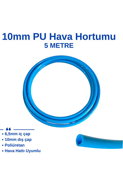 BROTECH 10mm PU Hava Hortumu 5 Metre - Poliüretan Pnömatik Hortum 10x6,5mm Ma...