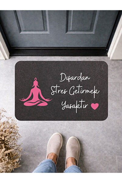 BERT "Dışardan Stres Getirmek Yasaktır" Yazılı Kapı Önü Paspası 70x45 cm Kaym...