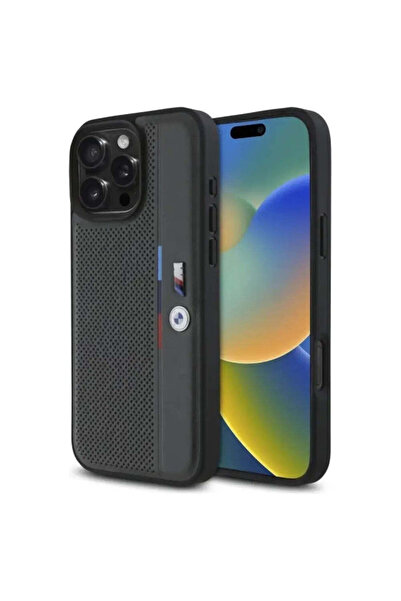 BMW Husă pentru iPhone 16 Pro cu linie M perforată în trei culori - gri închis