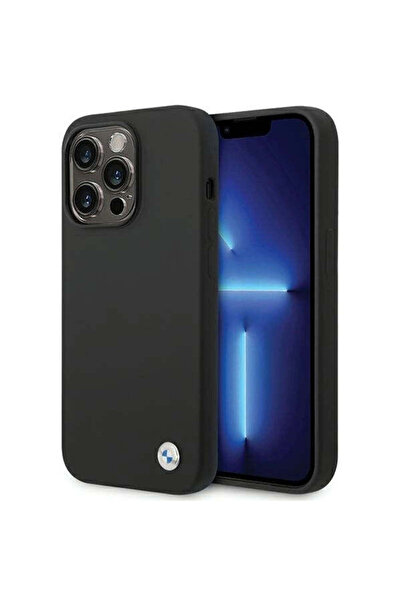 BMW Husă de silicon cu logo metalic pentru iPhone 15 Pro Max - negru