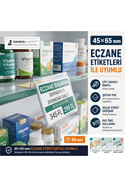 DamgaMarket Eczane Raf Önü Yapışkanlı Fiyat Etiketliği, Eczane Raf Etiketi Tu...