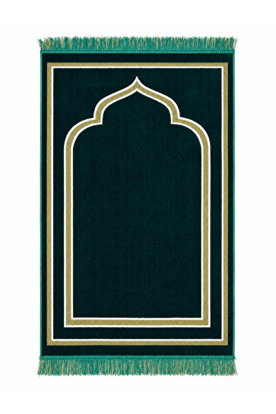 Keremzade Odak Yeşil Gold Sade Makine Dokuma Kadife Seccade Namazlık 70x110 cm