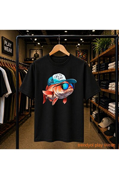 playwear Tricou cu imprimeu Fsh Hat, 100% bumbac, supradimensionat, cu croial...