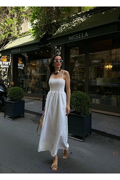 LB Laluna Butik Γυναικείο φόρεμα από ύφασμα μπροντέ με τιράντες