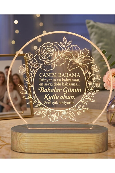 ih ihra Babaya Hediye Çiçek Tasarımlı 3D Akrilik Gece Lambası - Canım Babama ...