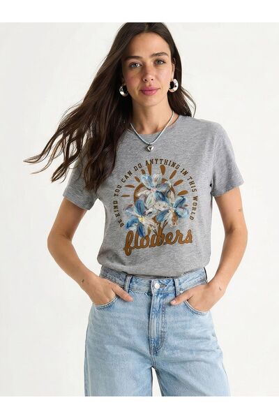 Hiccup Tricou cu guler rotund și broderie florală LUCCI